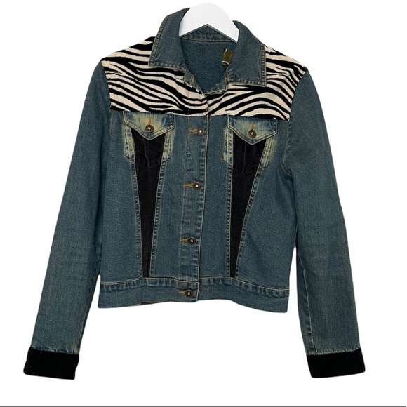 VINTAGE DD New York Jean Jacket w/ Velvet Animal Print Embroidery Size Large - Picture 10 of 10